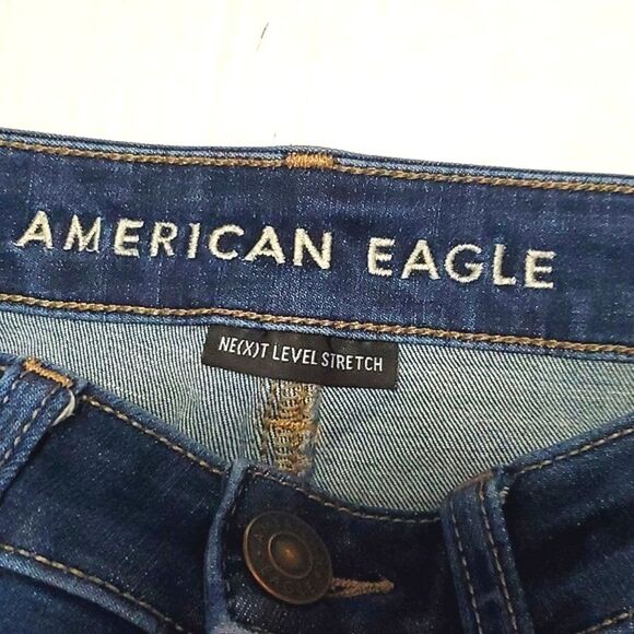 American Eagle Next Level Stretch Hi-Rise Shortie Frayed Distressed Denim Shorts - Picture 9 of 13